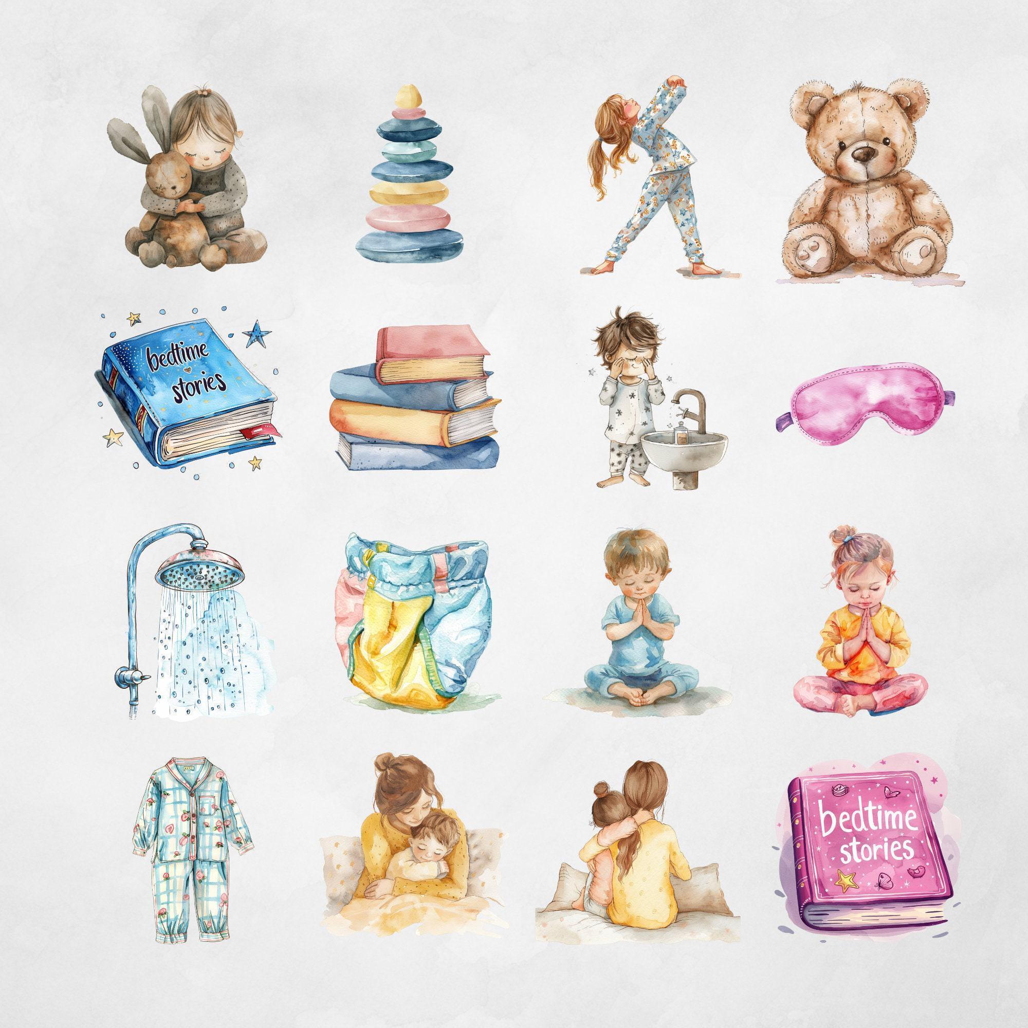 Night Routine Color Cartoon Kids Night Routine Clipart Commercial Use, Children's Bedtime ...