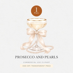 Prosecco and Pearls Clipart Pack for Commercial Use, Champagne Glass PNG, Bridal Shower Wedding Decor (Digital Download)