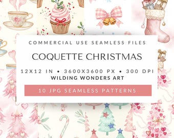 Coquette Christmas Seamless Pattern Pack, Girly Pink Christmas Digital Papers, Coquette Pink Tree Fabric Design (Digital Download)