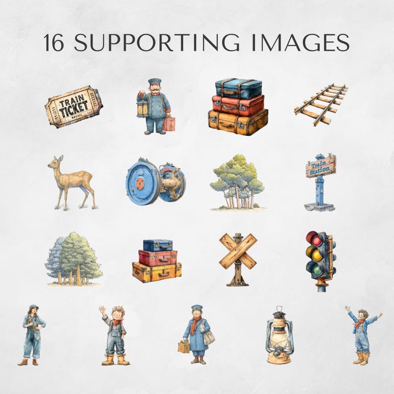 Vintage Train Adventure Clipart Pack for Commercial Use, Baby Shower ...