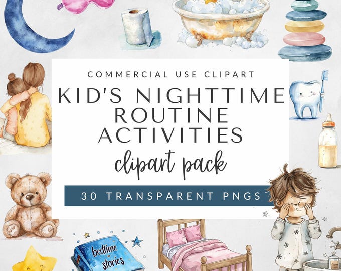 Kids Night Routine Clipart Commercial Use, Children's Bedtime ...