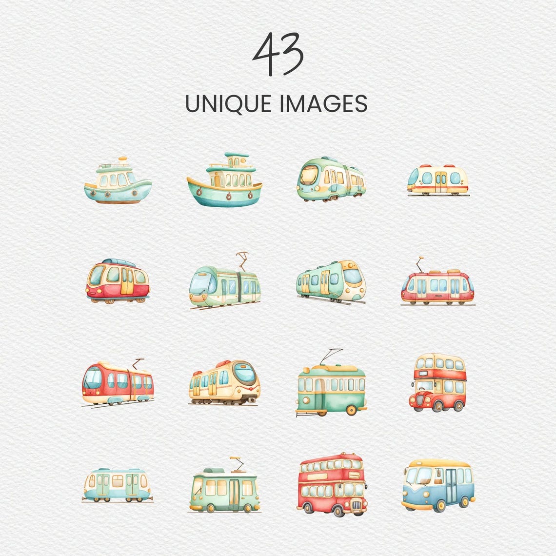 Public Transportation Clipart Pack for Commercial Use, Watercolor ...