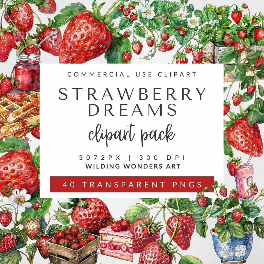 Strawberry Watercolor Clipart for Commericual Use, Berry First Birthday ...