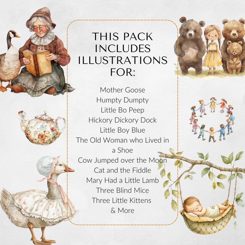 Watercolor Nursery Rhymes Clipart Pack Commercial Use, Children’s ...