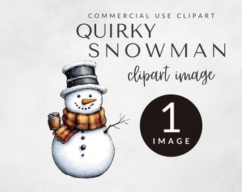 Quirky Snowman Clipart Pack for Commercial Use, Christmas Clipart, Cute Snowman, Festive Graphics, Whimsical Snowman, Quirky PNG Graphic