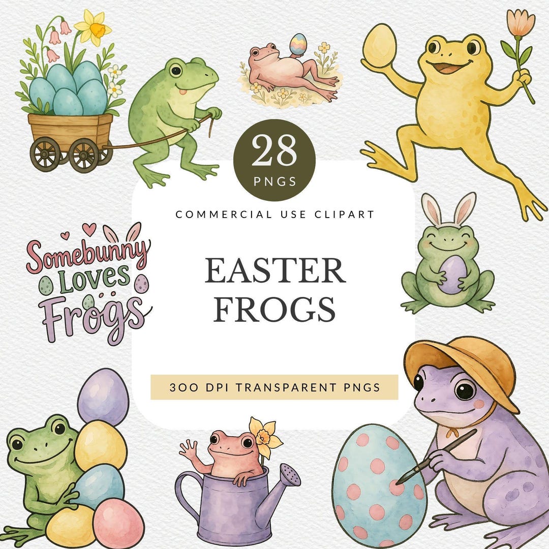 Easter Frogs Clipart Pack for Commercial Use, Spring Frog PNG, Kawaii ...