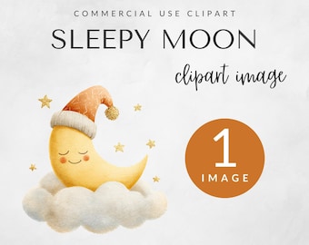 Sömnig måne Clipart Pack för kommersiellt bruk, akvarell Clipart, barnkammar Clipart, himmelsk, babyshower, digital nedladdning