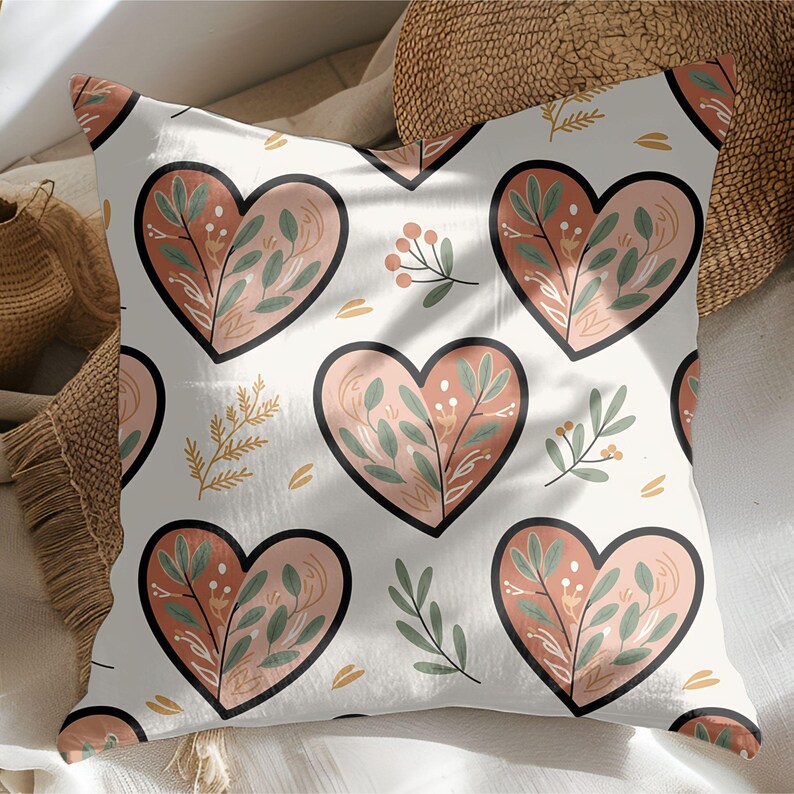 Boho Floral Hearts Seamless Pattern Pack for Commercial Use, Botanical ...
