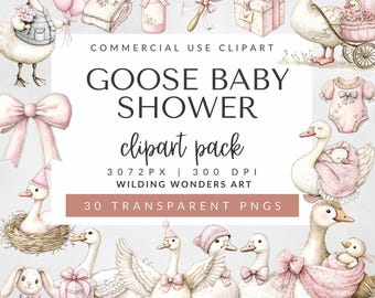 Paquete de imágenes prediseñadas de ganso para baby shower para uso comercial, imágenes prediseñadas de baby shower, ganso divertido, decoración de guardería, ganso vintage, descarga digital