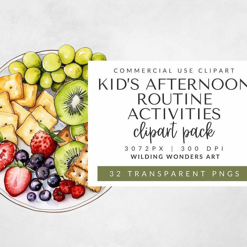 Kids Afternoon Routine Clipart Pack for Commercial Use, Kids Routine Chart, Chore Chart Kids Printable, Planner Stickers, Watercolor image 8