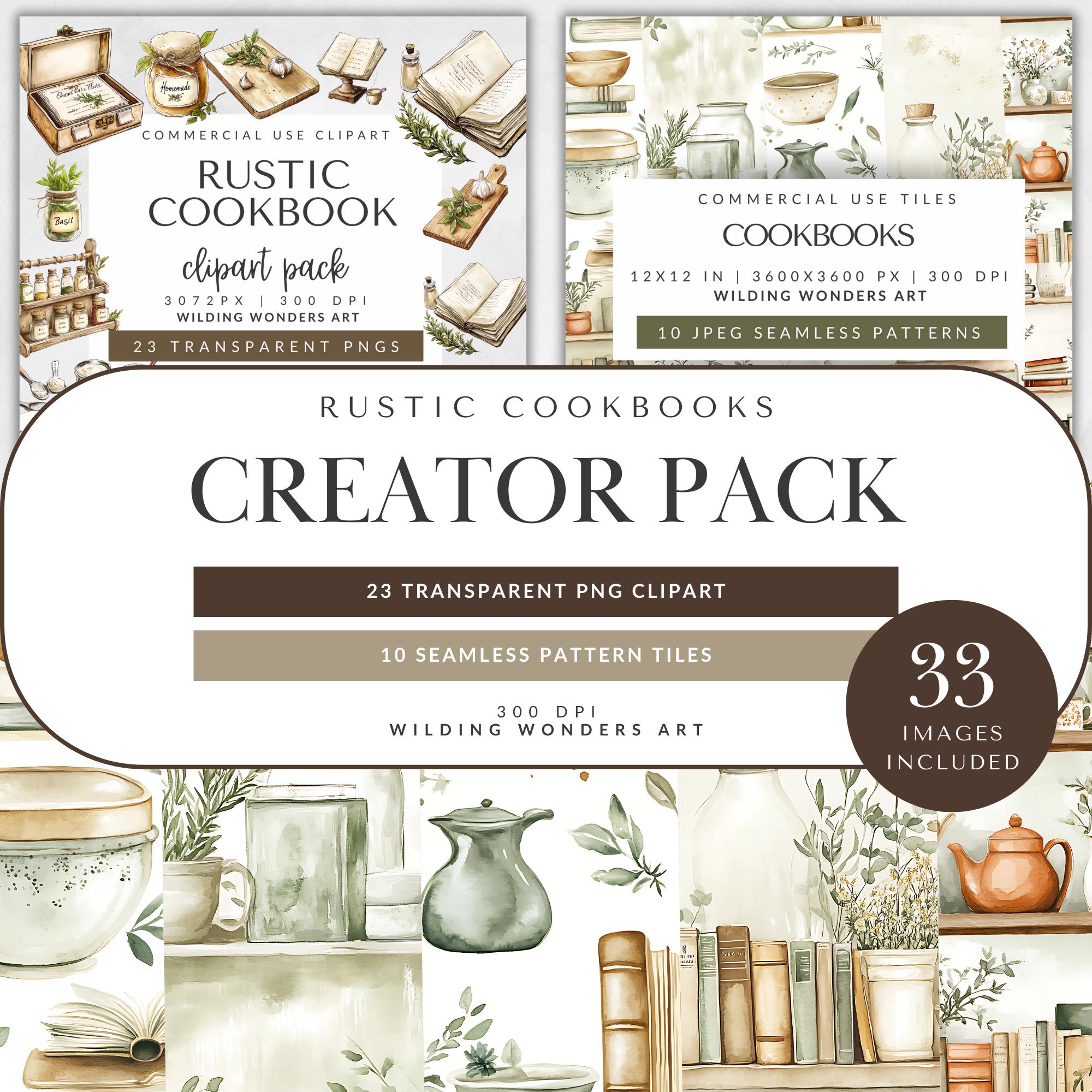 Rustic Cookbook Creator Pack for Commercial Use, Watercolor Kitchen ...