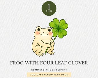 Frog with Four Leaf Clover Clipart for Commercial Use, Lucky Frog PNG, St. Patrick’s Day Sublimation Design, (Digital Download)