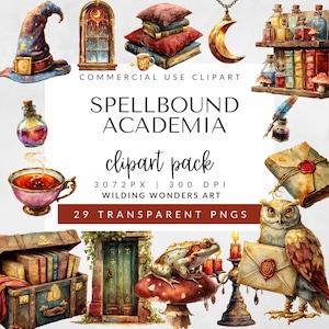 Gefascineerde Academia-clipart voor commercieel gebruik, Dark Academia PNG, Magic School, Bookworm Clipart-bundel, Fantasy Book, DIGITALE DOWNLOAD