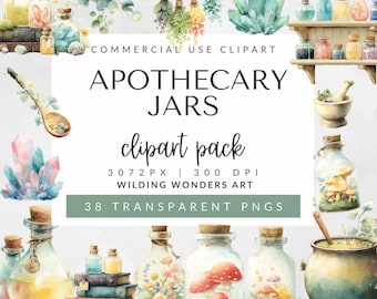 Apothekerpotten clipartpakket voor commercieel gebruik, Potion Bottle PNG, Vintage Apotheker, Botanical Herbs Illustratie, DIGITALE DOWNLOAD