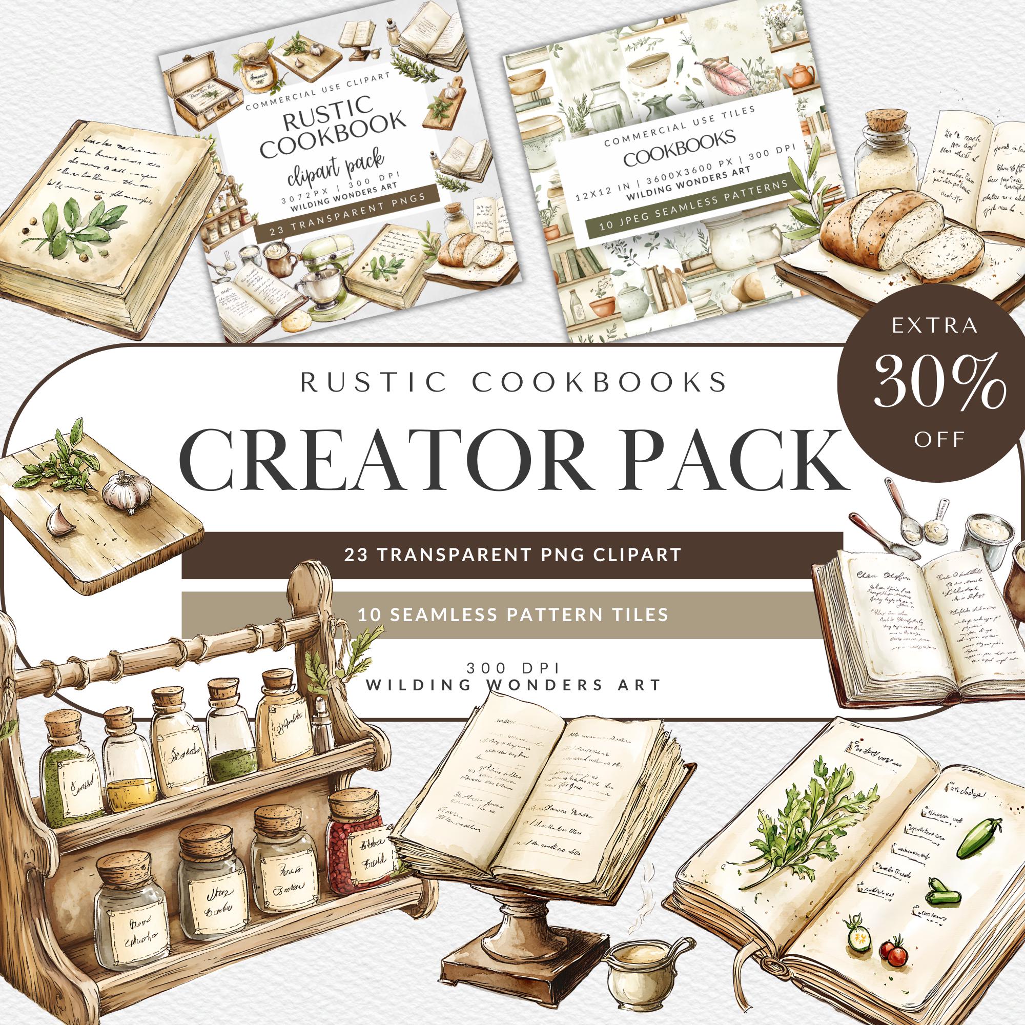Rustic Cookbook Creator Pack for Commercial Use, Watercolor Kitchen ...