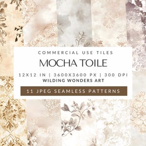 Azulejos de padrão sem costura Mocha Mousse Toile para uso comercial, padrão chinoiserie bege, papel digital floral vintage DOWNLOAD DIGITAL