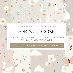 Modèles sans couture Spring Goose pour usage commercial, Répétition de carreaux, Silly Goose, Cottagecore, Oies de Pâques, Papier numérique, TÉLÉCHARGEMENT NUMÉRIQUE