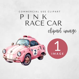 Roze raceauto clipartpakket voor commercieel gebruik, raceauto's clipart, vintage leuke auto's, aquarel clipart, schattige meisjesauto, digitale DOWNLOAD