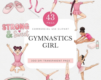 Gymnastics Girl Clipart Pack for Commercial Use, Diverse Girls Gymnastics Elements, Gymnastics PNG Set (Digital Download)