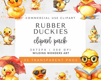 Rubber Duck Watercolor Clipart for Commercial Use, Duck PNG Images for Sublimation, Rubber Ducks PNG, Rubber Duckies, Yellow Duck Graphics