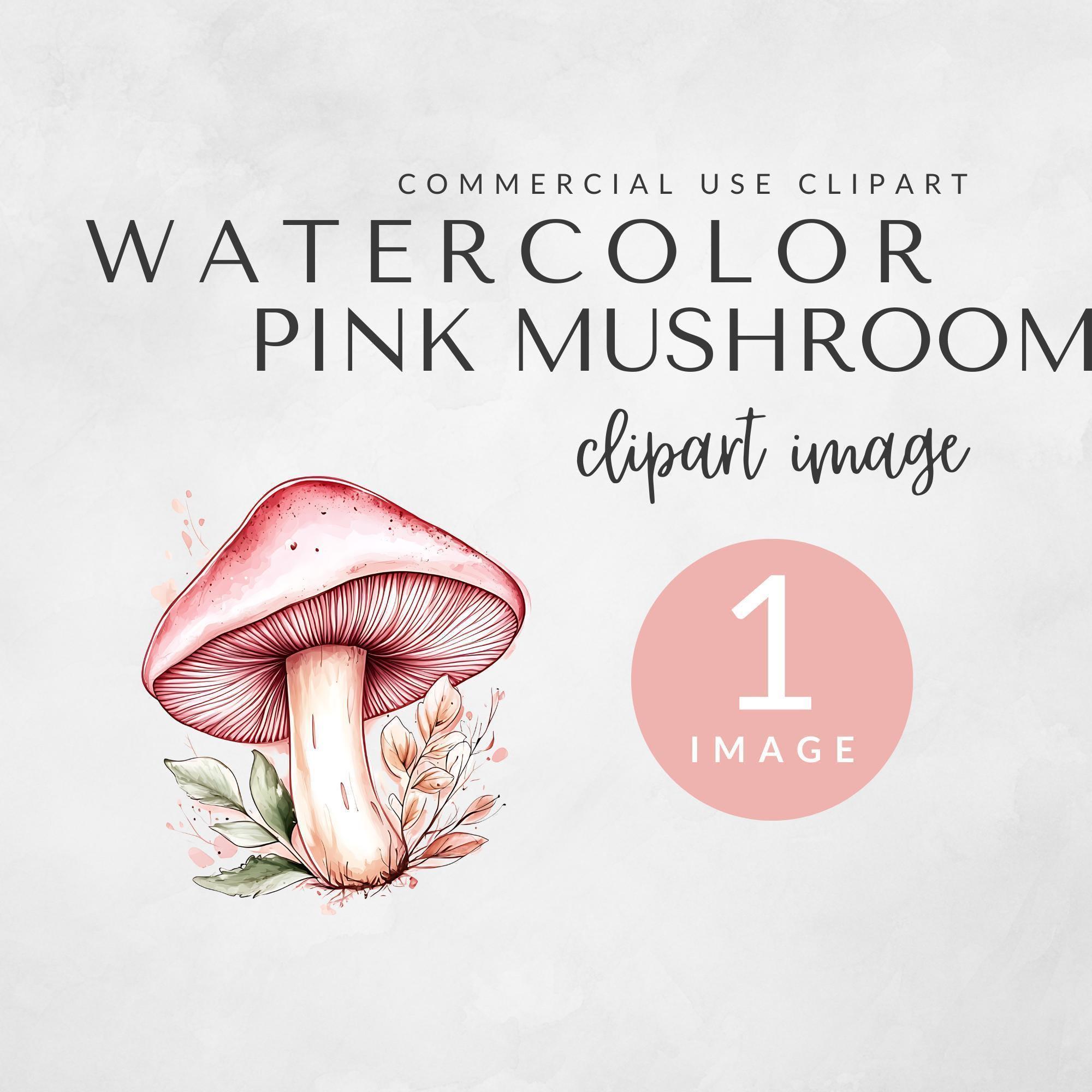 Pink Mushroom Clipart for Commercial Use, Watercolor Fairy Garden Art ...