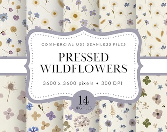 Gepresste Wildblumen Clipart Pack für kommerzielle Nutzung, Floral Digital Papier, Vintage Musterdesigns, Floral Scrapbooking (digitaler Download)