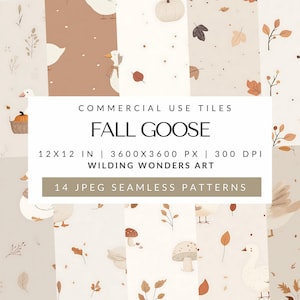 Fall Goose Seamless Pattern Backgrounds for Commercial Use, Cute Goose Digital Paper, Cottagecore, Coquette, Repeating Tiles, Seamless Files