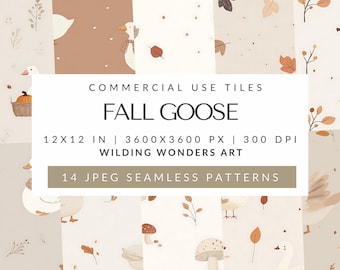 Fondos con patrones sin costuras de ganso otoñal para uso comercial, papel digital de ganso adorable, estilo cottagecore, coquette, mosaicos repetidos, archivos sin costuras