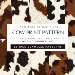 Pack de carreaux sans couture motif vache impression pour usage commercial, impression de vache de l'ouest, fond de peau de vache, impressions d'animaux de la ferme, téléchargement numérique