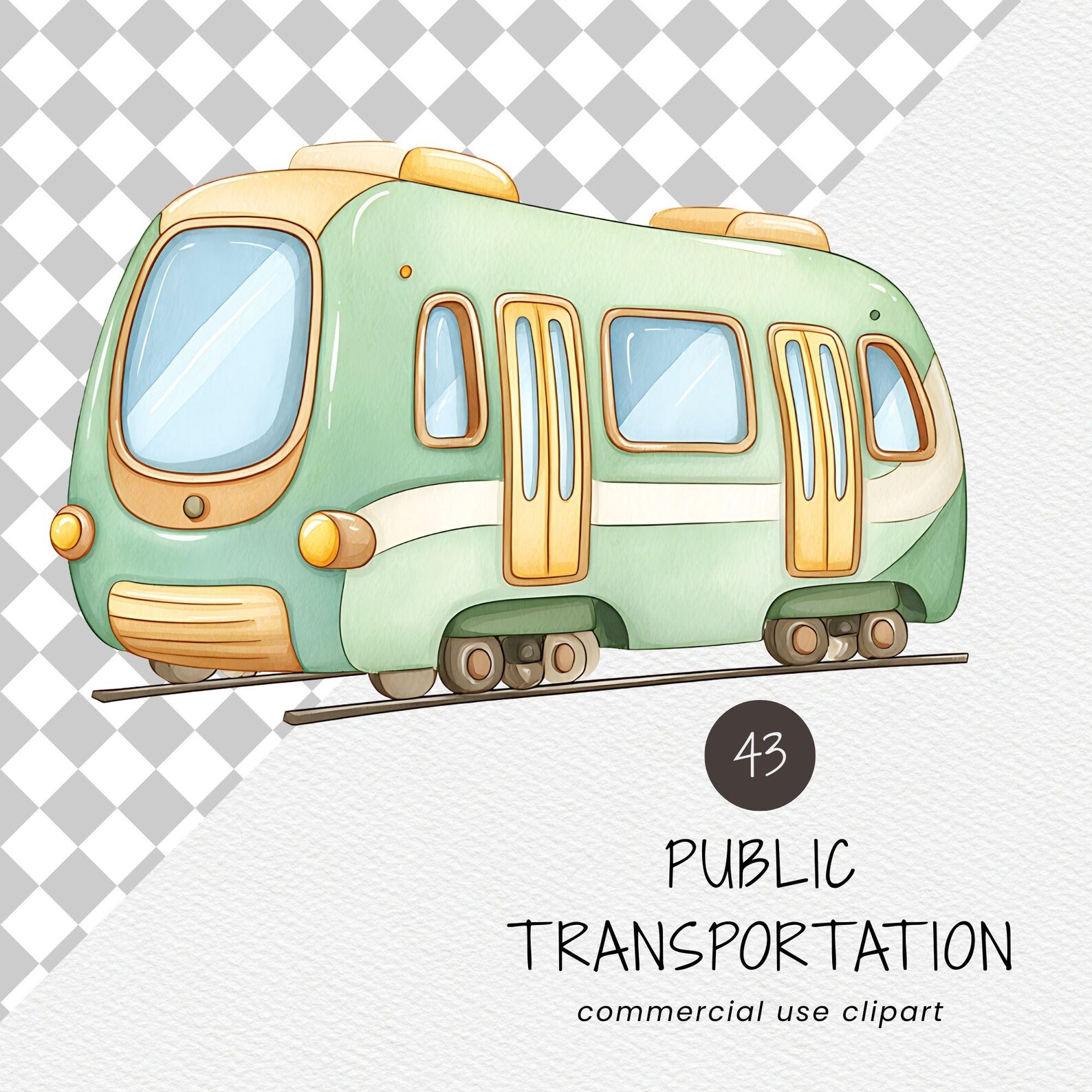 Public Transportation Clipart Pack for Commercial Use, Watercolor ...
