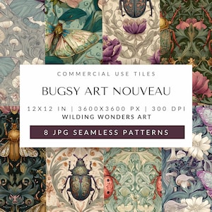 Bugsy Art Nouveau Seamless Pattern Pack for Commercial Use - Ladybug Digital Paper, Insect Repeating Pattern (Digital Download)