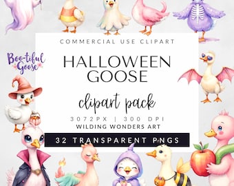 Halloween Goose Clipart Pack for Commercial Use, Silly Goose Clipart, Spooky Geese PNG, Cute Halloween Sublimation (Digital Download)