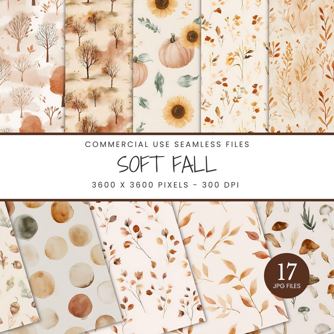 Soft Fall Color Patterns Soft Fall Seamless Pattern Pack, Neutral Autumn Watercolor Patterns ...
