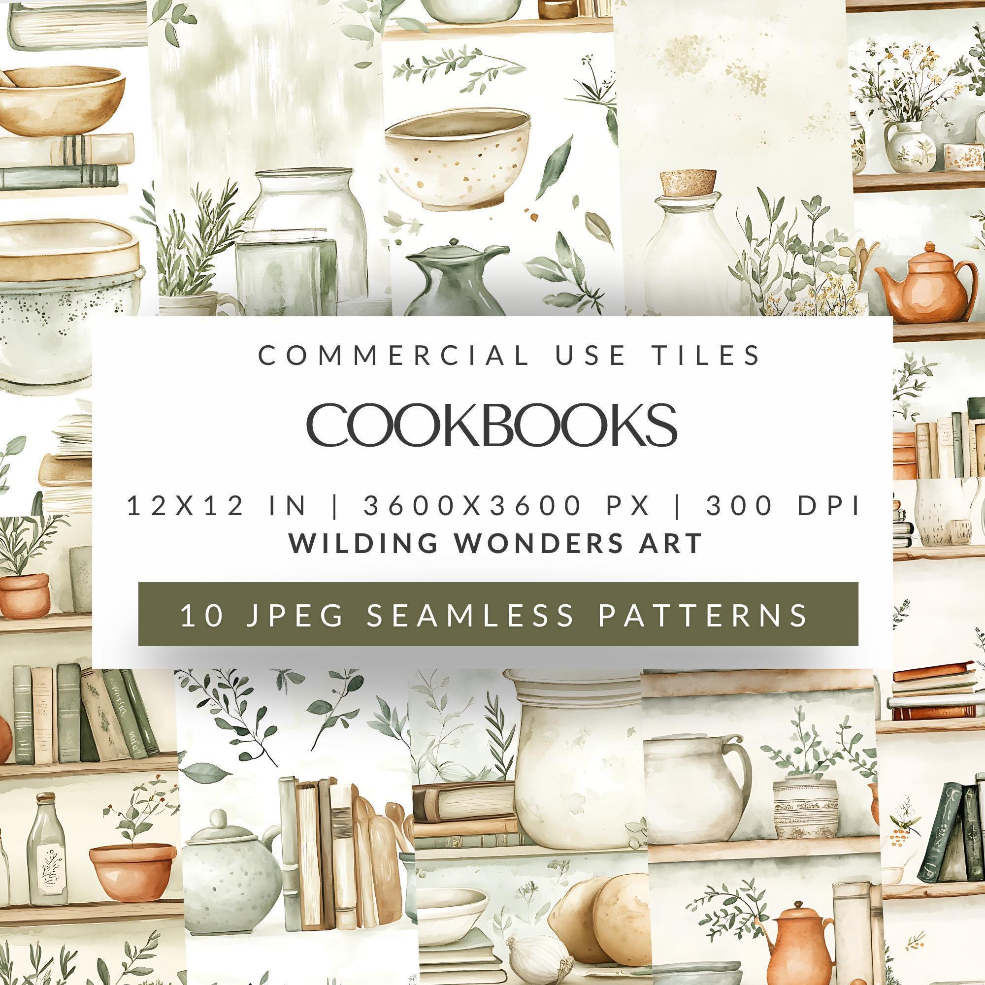 Cookbook Seamless Pattern Backgrounds, Kitchen Clipart, Recipe Book Art ...