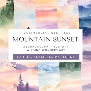 Pack de carreaux de modèle sans couture de couchers de soleil de montagne pour un usage commercial, arrière-plans numériques, paysage de montagne, toile de fond nature, téléchargement numérique