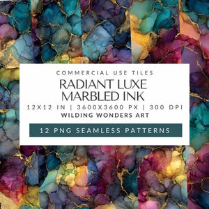 Radiant Luxe Marbled Ink Seamless Patterns for Commercial Use, Alcohol Ink Textures, Scrapbook Paper, POD Backgrounds, DIGITAL DOWNLOAD