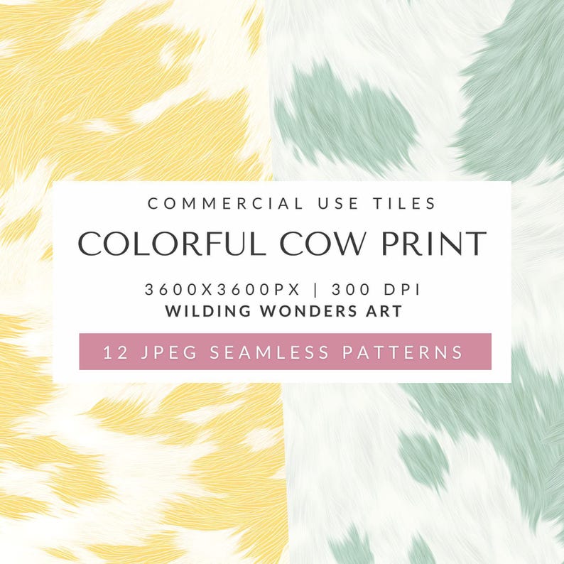 Colorful Cow Print Seamless Pattern Tiles Pack for Commercial Use ...