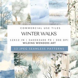 Winterspaziergänge Musterdesign-Hintergründe, gemütlicher Winter, Schneeflocken, gemütliches Winter-Scrapbooking, sich wiederholende Muster, DIGITALER DOWNLOAD