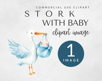 Stork with Baby Clipart Pack for Commercial Use, Baby Shower Clipart, Stork Baby Shower, Newborn Clipart, Nursery Decor, Baby Boy Arrival