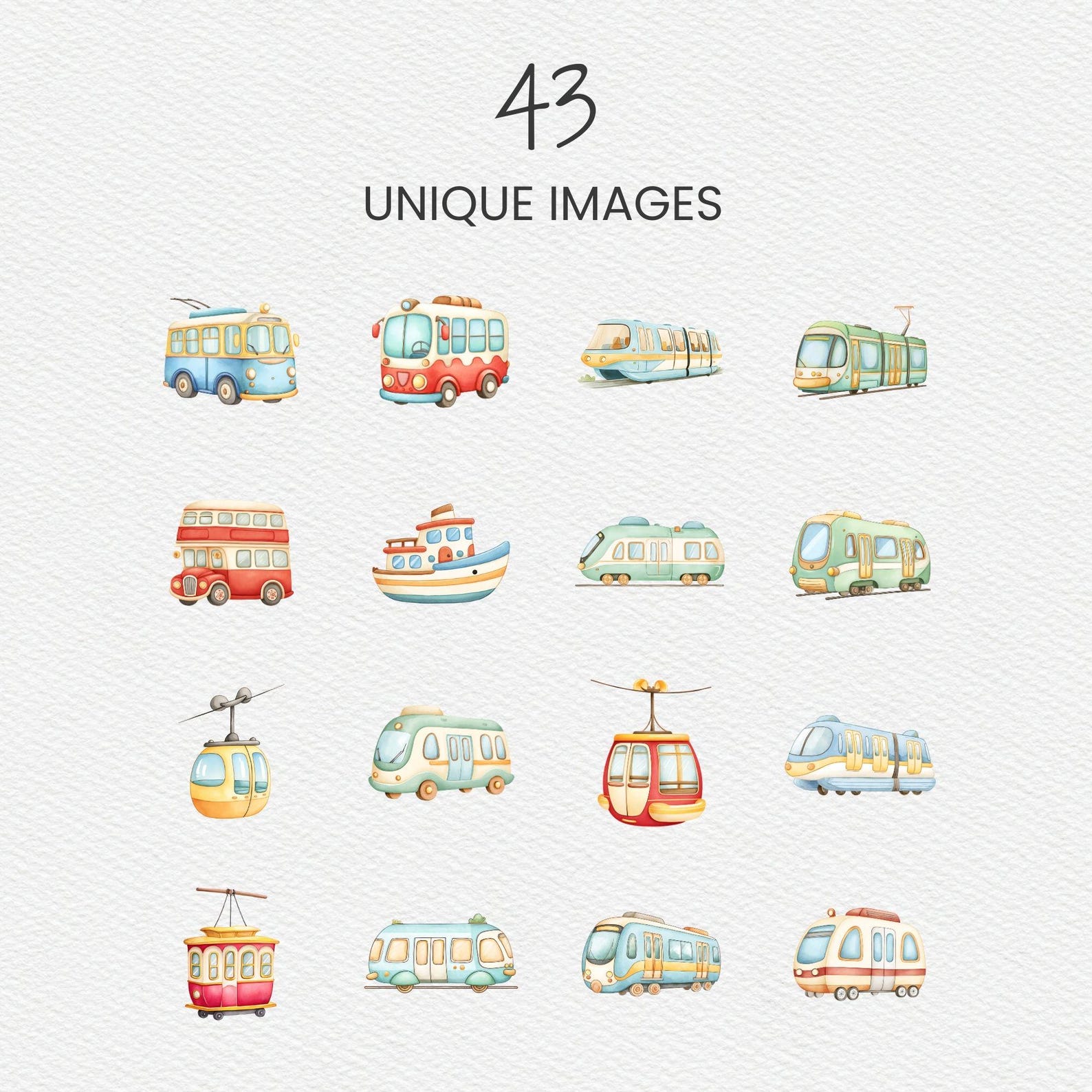 Public Transportation Clipart Pack for Commercial Use, Watercolor ...
