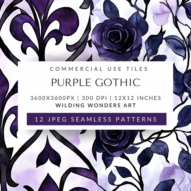 Purple Gothic Seamless Pattern Backgrounds, Skull Roses, Gothic Garden ...