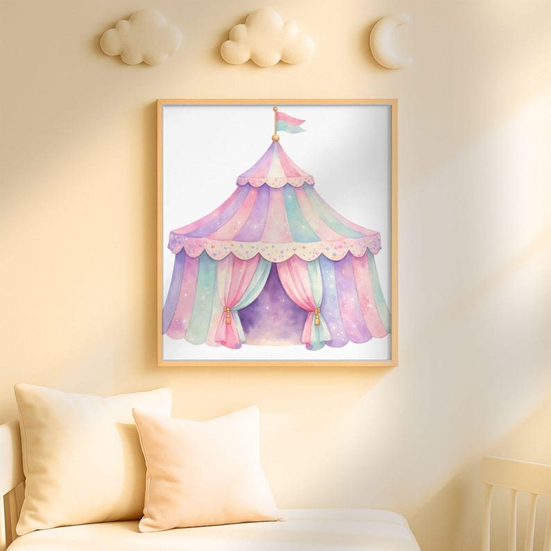 Pastel Circus Tent Clipart Pack for Commercial Use, Watercolor Carnival ...