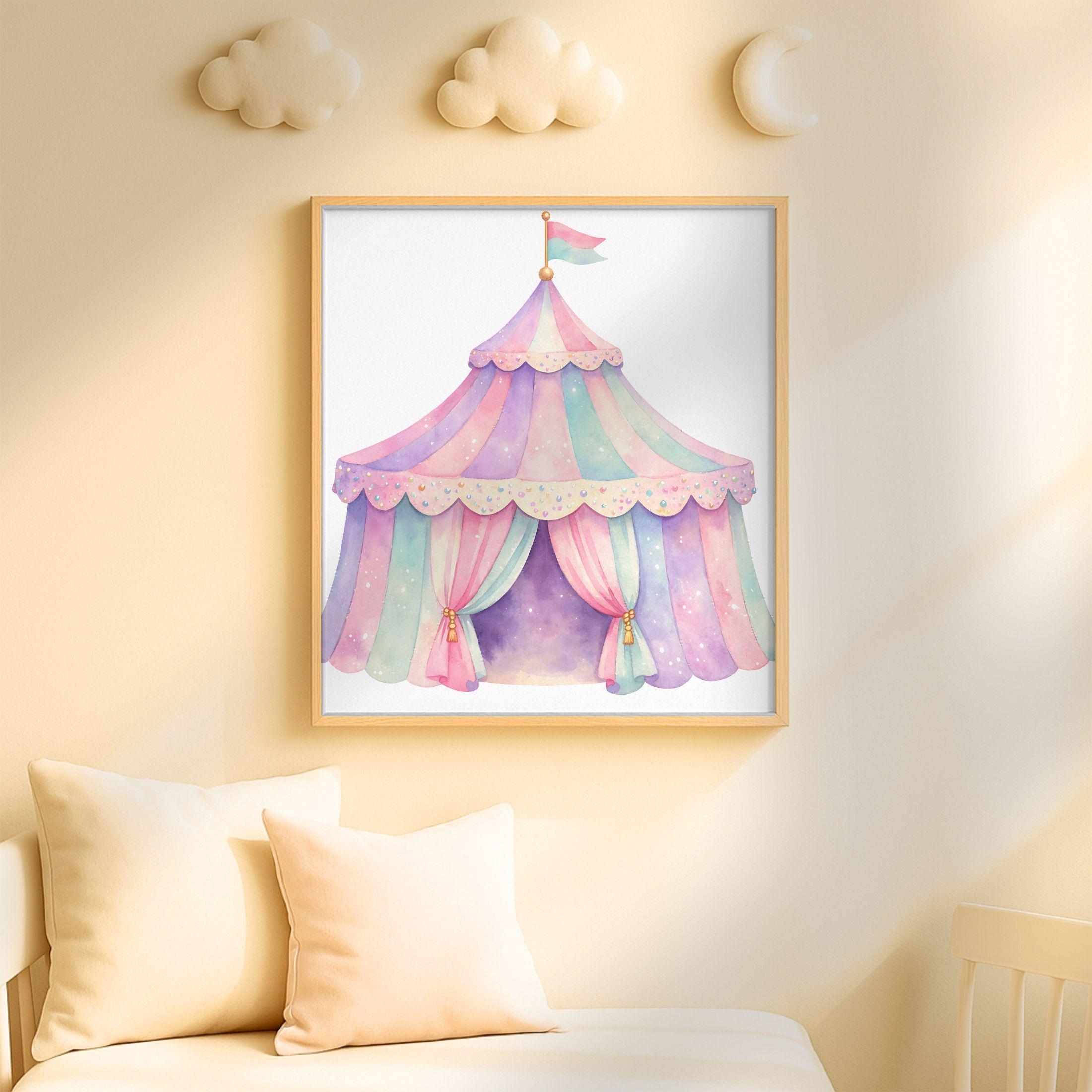 Pastel Circus Tent Clipart Pack for Commercial Use, Watercolor Carnival ...