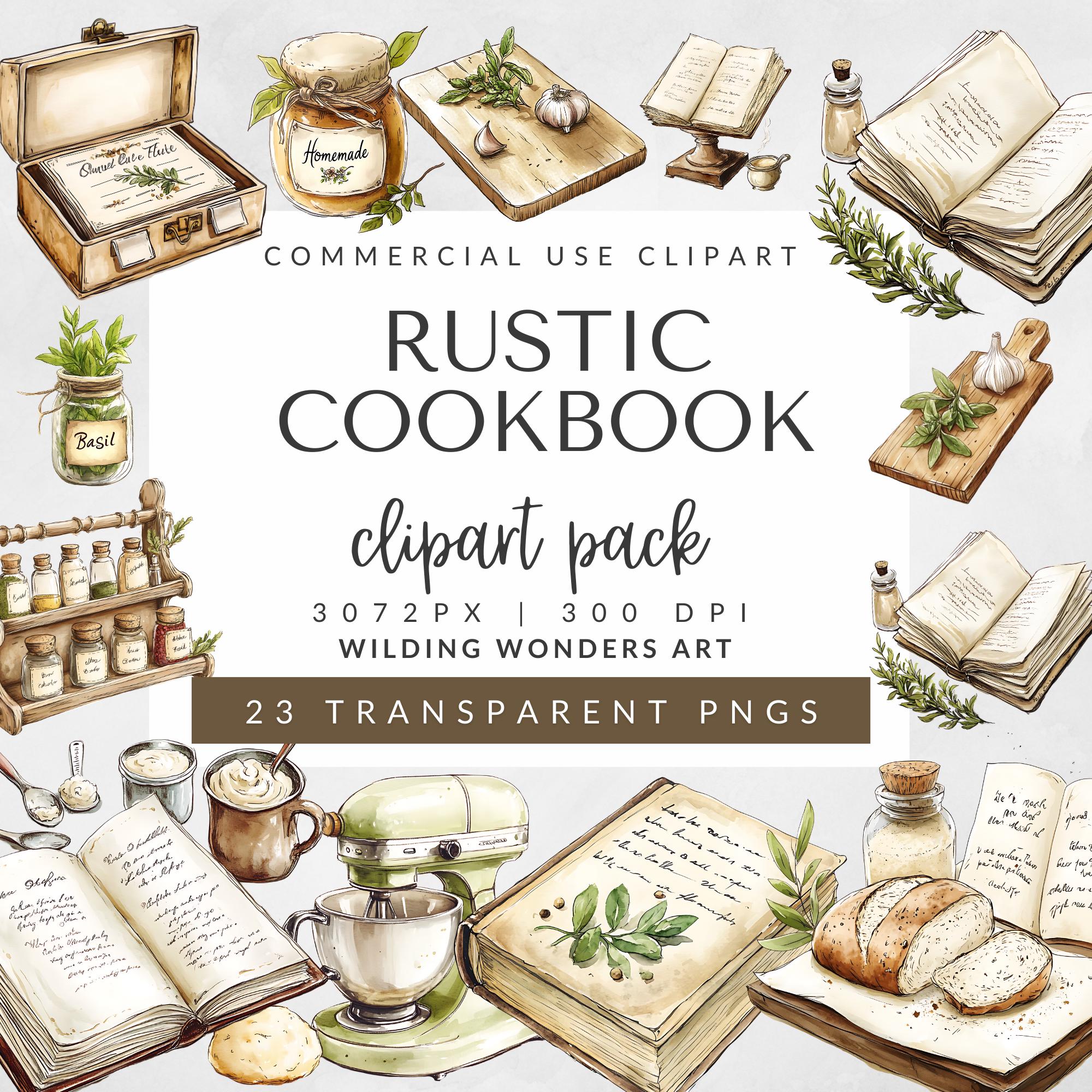 Rustic Cookbook Creator Pack for Commercial Use, Watercolor Kitchen ...