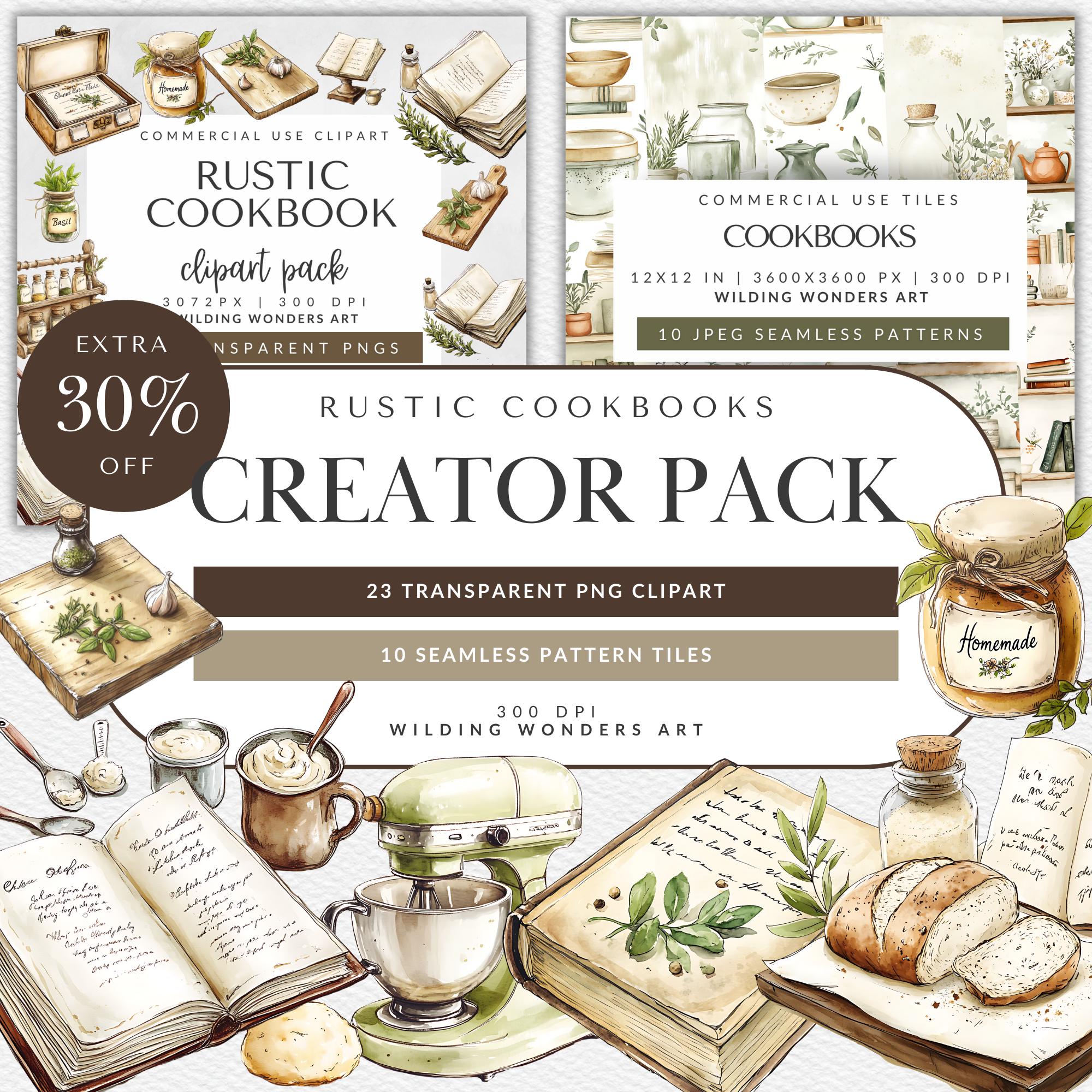 Rustic Cookbook Creator Pack for Commercial Use, Watercolor Kitchen ...