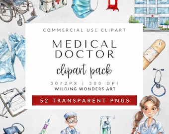 Clipart di medici per uso commerciale, immagini ad acquerello, grafica ospedaliera, clipart di assistenza sanitaria, dottore, infermiere, immagini PNG trasparenti