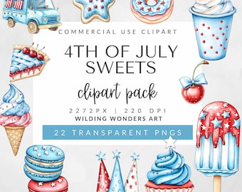 4th of July Sweets Clipart Pack for Commercial Use, Patriotic Ice Cream, Popsicle Clipart, Red White Blue PNG, Kids Party, DIGITAL DOWNLOAD