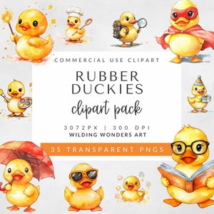 Rubber Duck Watercolor Clipart for Commercial Use, Duck PNG Images for Sublimation, Rubber Ducks PNG, Rubber Duckies, Yellow Duck Graphics