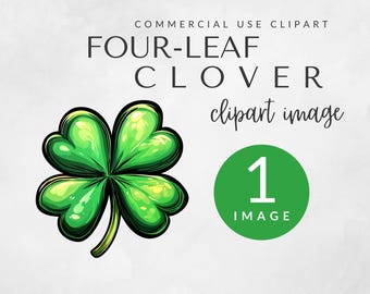 4 Leaf Clover Clipart for Commercial Use, St. Patrick’s Day Shamrock Clipart, Lucky Clover Png, Four-Leaf Clover Illustration, Irish Clipart