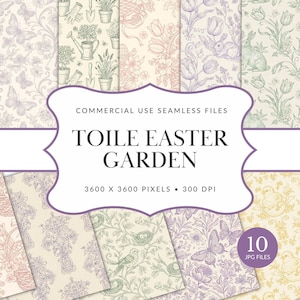 Pacote de padrões sem costura Toile para jardim de Páscoa, para uso comercial, desenhos de jardim de primavera, papéis digitais com coelhinhos (download digital)